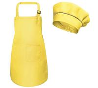 Fodlon Bambini Grembiule e Cappello da Cuoco, Bambino Regolabile Grembiuli da Chef con Tasche per Ragazze Ragazzi, Bambina Grembiule da Cucina per Cottura Cucinare Pittura (M per 3-6 Anni) (Giallo)