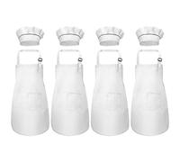 Fodlon Grembiule Cucina Bambini e Cappello da Cuoco, Bianco Grembiule da Chef Regolabile con Tasche per Cottura Cucinare Pittura 6-13 Anni (4 sets)