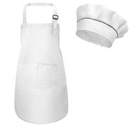 Fodlon Grembiule e Cappello da Cuoco, Bambino Regolabile da Chef con Tasche per Ragazzi, Grembiule da Cucina per Cottura Cucinare Pittura (M per 3-6 Anni) (Bianco)