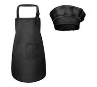 Fodlon Grembiule per Bambini + Cappello da Cuoco, Grembiule da Cucina Regolabile per Bambini con Tasche Grembiule da Chef per Cucinare e Cuocere la Pittura 4-12 Anni (Nero, L)