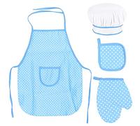 Fodlon Set Chef Bambini, Regolabile Grembiule Cucina con Cappello Cuoco, Guanto da Cucina, Tappetino Resistente al Calore per 3-8 Anni (Blu)