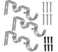 Fodlon Set di 3 supporti per aste per tende regolabili in metallo, con viti e forature (argento)