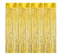 Fodlon Tinsel, 4 tende con frange in alluminio, 1 m x 3 m, in metallo, autoadesive con frangia lucida, per decorazioni per feste di compleanno, ballo, matrimonio, 4 pezzi