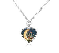 FodPand Collana commemorativa con ciondolo a forma di cuore con luna e stelle, con kit di riempimento, catena regolabile da 70 cm, gioiello funerario per cremazione, ciondolo a forma di cuore per cani