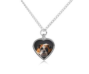 FodPand Collana commemorativa con urna a forma di bulldog triste con kit di riempimento, catena regolabile da 70 cm, gioiello funerario per cremazione, ciondolo a forma di cuore per cani e gatti