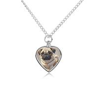 FodPand Collana commemorativa con urna a forma di carlino, con kit di riempimento, catena regolabile da 70 cm, gioiello funerario per cremazione, ciondolo a forma di cuore per cani e gatti