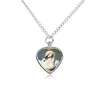 FodPand Collana commemorativa con urna a forma di cigno per ceneri con kit di riempimento, catena regolabile da 70 cm, gioiello funerario per cremazione, ciondolo a forma di cuore per cani e gatti