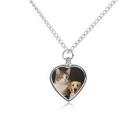 FodPand Collana commemorativa con urna per ceneri con gatto e cane, con kit di riempimento, catena regolabile da 70 cm, gioiello funerario per cremazione, ciondolo a forma di cuore, per cani e gatti
