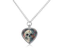 FodPand Collana commemorativa con urna per ceneri con scheletro e falena della morte, con kit di riempimento, catena regolabile da 70 cm, gioiello funerario per cremazione, ciondolo a forma di cuore