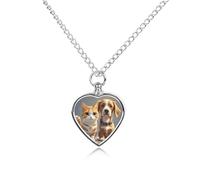 FodPand Collana commemorativa per cani e gatti con urna per ceneri con kit di riempimento, catena regolabile da 70,1 cm, gioiello funerario per cremazione, ciondolo a forma di cuore per cani e gatti