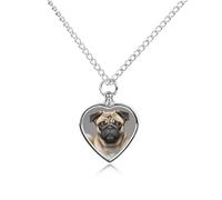FodPand Collana commemorativa per ceneri con ciondolo a forma di carlino, con kit di riempimento, catena regolabile da 70 cm, gioiello funerario per cremazione, ciondolo a forma di cuore per cani e