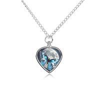 FodPand Collana commemorativa per ceneri con farfalla blu e luna, con kit di riempimento, catena regolabile da 70 cm, gioiello funerario per cremazione, ciondolo a forma di cuore per cani e gatti