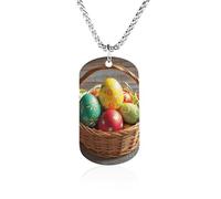 FodPand Collana con ciondolo commemorativo con cestino e uova di Pasqua personalizzate, catena a scatola da 59,9 cm, leggera, militare, per uomini, donne, minimalista, coppia, gioielli, souvenir
