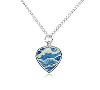 FodPand Collana con urna per ceneri con motivo a onde blu personalizzate, collana commemorativa per animali domestici, con kit di riempimento, catena regolabile da 70 cm, gioiello funerario per