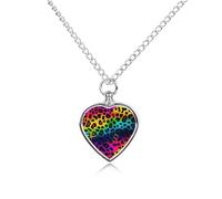 FodPand Collane con urna per ceneri con stampa leopardata arcobaleno, collana commemorativa per animali domestici, con kit di riempimento, catena regolabile da 70 cm, gioiello funerario per cremazione