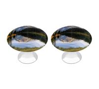 FodPand Confezione da 2 pomelli per armadietti da 2,8 cm, con foro singolo, maniglie decorative per cassetti e immagini di montagne e laghi, pomelli per mobili per cassettiera, cucina, bagno, armadio