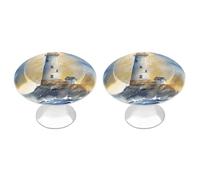 FODPAND Confezione da 2 pomelli rotondi per cassetti in acciaio inox, a forma di faro ad acquerello, pomelli rotondi per cassetti, armadietti, cassetti, decorativi, per cassettiere, armadi, porte