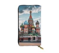 FodPand Portafoglio ultra sottile in pelle PU per donne e uomini, con cerniera, porta carte di credito, borsetta lunga pochette Fleur-de-Lis e borsa da cavaliere, Cattedrale di San Basilio Rosso a