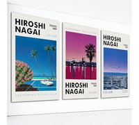 foefvpeft 3 pezzi vintage giapponese tela artistica da parete, Hiroshi Nagai Vaporwave poster per l'estetica della stanza, stampa artistica colorata retrò anni '90, arte moderna giapponese