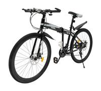 FOELANNE Bicicletta per adulti, Mountain bike pieghevole a 21 velocità for adulti, freni a doppio disco da 26 pollici, telaio in acciaio ad alto tenore di carbonio, nero e argento