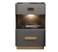 FOELANNE la scrivania del letto, Comodino intelligente con sensore di sblocco con impronta digitale, luce, doppio cassetto, 11,8/15,7 pollici(B,11.8inch)