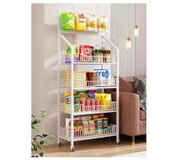 FOELANNE Le verdure, Carrello con scaffalature in acciaio con ruote, organizer for alimenti a 3, 4 e 5 livelli, multicolore, diverse dimensioni(White-4 Tier,L-60CM/24IN)