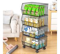 FOELANNE Le verdure, Carrello portaoggetti for scaffali da supermercato con ruote, nero e bianco, da 4 a 5 livelli, confezione da 1(Black,4 Tier-41x29x79cm)