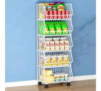 FOELANNE Le verdure, Carrello portaoggetti for scaffali da supermercato con ruote, nero e bianco, da 4 a 5 livelli, confezione da 1(White,5 Tier-31x29x92.5cm)