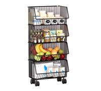 FOELANNE Le verdure, Espositore for snack da cucina for supermercato con ruote multistrato nero 41x29x(83-103) cm(41X29X83cm(16.1x11.4x32.7in))