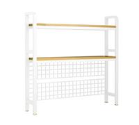 FOELANNE Scaffale da scrivania Hutch Libreria, Mobile da scrivania for computer a 2 livelli con griglia metallica e ripiani in legno nero bianco 95-115 cm(White,95 * 20 * 98cm)