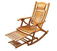 FOELANNE Sdraio pieghevole in bambù, Poltrona reclinabile a dondolo pieghevole regolabile in 5 posizioni in bambù con poggiatesta e massaggio ai piedi