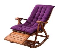 FOELANNE Sdraio pieghevole in bambù, Sedia a dondolo pieghevole a forma di S in bambù a 5 posizioni con poggiatesta e cuscino multicolore(Purple)