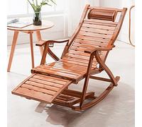 FOELANNE Sdraio pieghevole in bambù, Sedia a dondolo pieghevole a forma di S in bambù a 5 posizioni con poggiatesta e cuscino multicolore(Brown)