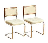 FOELANNE Sedie da pranzo con schienale, Sedie da pranzo imbottite in pelle moderne Mid-Century con schienale in canna di rattan, 2 pezzi, multicolore(White)
