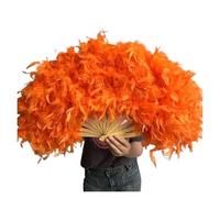 FOELANNE ventilatore a mano di bambù, Ventaglio di piume di struzzo 70x40 cm Decorazione di nozze pieghevole for fotografia di scena di danza multicolore(Orange)