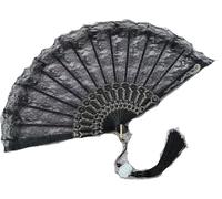 FOELANNE ventilatore a mano di bambù, Ventaglio pieghevole in pizzo bianco nero 45x25 cm 5 pezzi accessorio for costume da matrimonio for feste danzanti(Color4,5pcs)