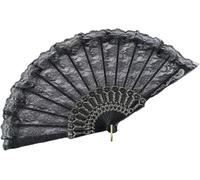 FOELANNE ventilatore a mano di bambù, Ventaglio pieghevole in pizzo bianco nero 45x25 cm 5 pezzi accessorio for costume da matrimonio for feste danzanti(Color3,5pcs)
