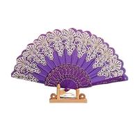 FOELANNE ventilatore a mano di bambù, Ventaglio pieghevole in plastica in polvere d'oro artigianale retrò stile cinese multicolore 43 * 24 cm(A9)