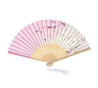 FOELANNE ventilatore a mano di bambù, Ventaglio pieghevole in seta stile cinese, danza, festa di nozze, multicolore, 21x55 cm(B)