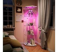FOERPL Vetrina Angolare in Vetro a LED, Espositiva Vetrina a 4 Strati da Collezione con Serratura per Soggiorno/Ufficio/Sala Giochi, Bianco