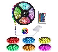 Foeska Strisce LED alimentate a batteria con telecomando contenitore batteria impermeabile,16 colori Striscia flessibile LED impermeabile 2M,RGB 5050 LED Bias Illuminazione TV retroilluminazione