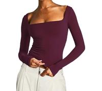 FOFAINWE Collo quadrato Da Donna - Uscire Doppio Strato Top Donne Sexy Top, bordeaux, S
