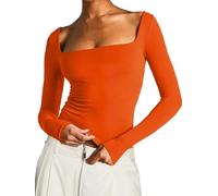 FOFAINWE Collo quadrato Da Donna - Uscire Doppio Strato Top Donne Sexy Top, Colore: arancione., L