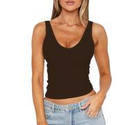 FOFAINWE Deep V Canottiera da donna - Estate Going Out Backless V Doppia imbottitura Crop Tops Y2K, marrone, S