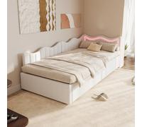 Fofetbfo Divano Letto Imbottito 90x200, LED Letto Singolo letto contenitore idraulico, Struttura del letto con Rete a doghe, letto da Giorno singolo per Ospiti Adolescenti