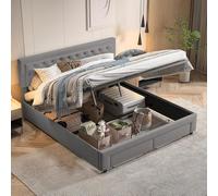 Fofetbfo Letto baule 160 x 200 cm e cassetti, letto matrimoniale imbottito con contenitore e testiera, letti matrimoniali con ampio spazio per adulti, adolescenti, velluto (grigio, 160 x 200 cm)