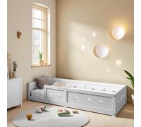 Fofetbfo Letto da pavimento Montessori, 90 x 200 cm, letto singolo per ragazzi e ragazze, in legno di pino massello naturale, per bambini (bianco, 90 x 200 cm)
