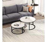Fofetbfo Set di 2 tavolini estraibili, tavolino da salotto moderno rotondo per soggiorno, tavolino rotondo con cornice in metallo dorato, tavolo gigogne design marmo per divano, soggiorno