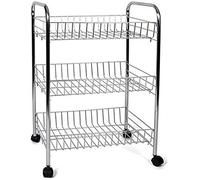 FOFO Carrello Cucina Carrellino Trolley Multiuso Porta Frutta Portaverdura Portatutto Carrello Salvaspazio in Metallo con 3 Cestini Rettangolari 4 Ruote 3 Colori 41 x 26 x 64 cm (Silver)