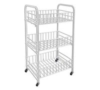FOFO Carrello Cucina Carrellino Trolley Multiuso Porta Frutta Portaverdura Portatutto Carrello Salvaspazio in Metallo con 3 Cestini Rettangolari 4 Ruote 3 Colori 41 x 26 x 64 cm (Bianco)
